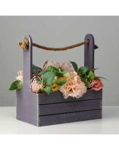 Кашпо для цветов «Прованс», 30×15×25.5 см, деревянное, ручка - канат, серое Дарим красиво