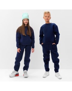 Костюм детский с начёсом (свитшот, брюки), синий, рост 134 см Minaku