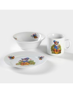 Набор посуды детский Добрушский завод «Лесовичок», 3 предмета: кружка, миска, тарелка, фарфор, белый, рисунок МИКС Добрушский фарфоровый завод