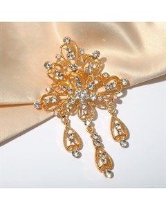 Брошь «Императрица» ажурная с подвесками, цвет белый в золоте Qf