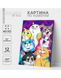 Картина по номерам на холсте с подрамником «Яркие котики», 40×50 см Школа талантов