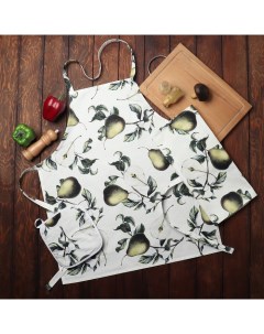 Кухонный набор «. Груши»: полотенце 40×73 см, прихватка 19×19 см, фартук 60×65 см Этель
