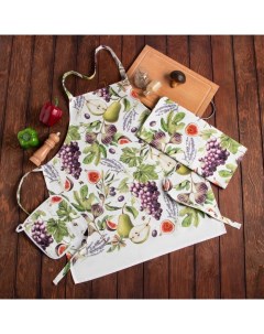 Кухонный набор «Фруктовый сад», полотенце 40×73 см, прихватка 19×19 см, фартук 60×65 см Этель