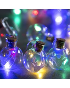 Гирлянда «Нить» 1.6 м с насадками «Шарики с оленем», IP20, серебристая нить, 15 LED, батарейки ААх2 (нет в комплекте), свечение мульти Luazon lighting