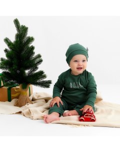 Комбинезон с шапочкой «Еловые веточки», рост 86-92 см, зеленый Крошка я