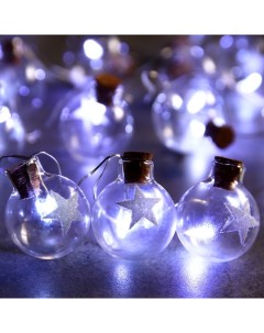 Гирлянда «Нить» 1.6 м с насадками «Шарики со звездой», IP20, серебристая нить, 15 LED, батарейки ААх2 (нет в комплекте), свечение белое Luazon lighting