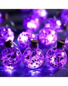 Гирлянда «Нить» 1.6 м с насадками «Фиолетовые шарики», IP20, серебристая нить, 15 LED, батарейки ААх2 (нет в комплекте), свечение белое Luazon lighting