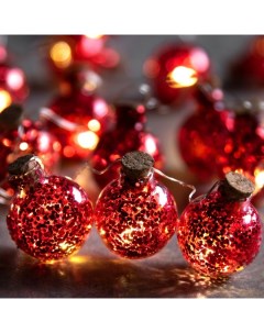Гирлянда «Нить» 1.6 м с насадками «Шарики с красным конфетти», IP20, серебристая нить, 15 LED, батарейки ААх2 (нет в комплекте), свечение тёплое белое Luazon lighting