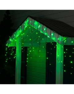 Гирлянда «Бахрома» 3×0.6 м, IP44, УМС, тёмная нить, 160 LED, свечение зелёное, 220 В Luazon lighting