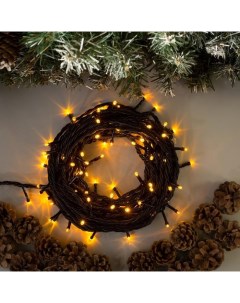 Гирлянда «Нить» 10 м, IP44, УМС, тёмная нить, 100 LED, свечение жёлтое, 220 В Luazon lighting