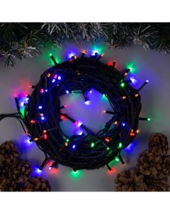 Гирлянда «Нить» 10 м, IP44, УМС, тёмная нить, 100 LED, свечение мульти, 220 В Luazon lighting