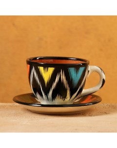 Чайная пара Риштанская Керамика, 2 предмета: чашка 180 мл, блюдце, разноцветная Шафран