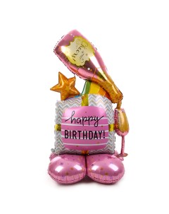 Воздушный шар фольгированный 48" «Розовый День Рождения», фигура, на подставке Страна карнавалия