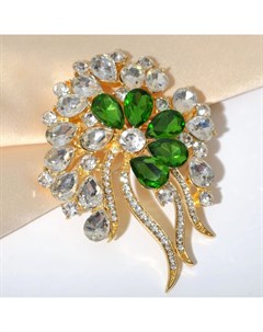 Брошь «Императрица» роскошь, бело-зелёная в золоте Qf