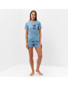 Пижама женская (футболка, шорты), размер 52, голубой Tusi
