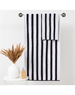 Полотенце махровое ЧБ «Полоски», пестроткань, 70×130 см Этель
