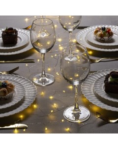 Гирлянда «Мишура» 5 м роса, IP20, серебристая нить, 100 LED, 2 режима, батарейки AAх3 (нет в комплекте), свечение тёплое белое Luazon lighting