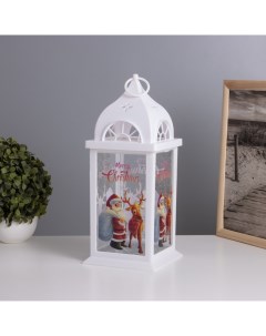 Фигурка светящаяся «Санта Клаус с оленем», LED-ночник, 3×ААА, белый, 14.2×14.2×34 см Risalux