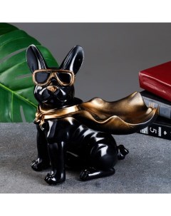 Подставка для мелочей «Фигурка. Бульдог в плаще», полистоун, чёрная, 23×20×13 см Хорошие сувениры