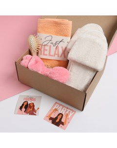Набор подарочный «» Home party, полотенце, повязка на голову, тапочки Этель