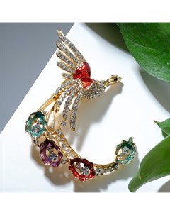 Брошь «Жар-птица с волшебным хвостом», цветная в золоте Qf