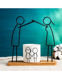 Горшок "Семья" на деревянной подставке, 25х25х10см Take it easy