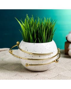 Фигурное кашпо для цветов «Сатурн», 10×10×6.5 см, керамика, металл, белое Take it easy