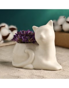 Горшок для цветов «Котёнок», керамический, 150 мл, 13×10.5×12.5 см, белый Take it easy