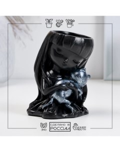 Кашпо фигурное "Девочка с котом" черное-серебро, 10см Хорошие сувениры