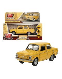 Машинка металлическая «ЗАЗ-968А», ретро - модель «Запорожец», открываются двери, багажник, инерция, 12 см жёлтый Технопарк