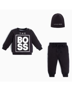 Комплект детский (джемпер, брюки, шапочка) «Little Boss», рост 62-68 см, цвет чёрный Крошка я