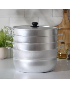 Манты-казан, 6 л, d=22 см, с 3 сетками, высота секции 5 см, с крышкой, штампованный алюминий Белая калитва