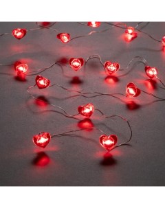 Гирлянда «Нить» 2 м роса с насадками «Сердце», IP20, серебристая нить, 20 LED, свечение красное, 2 режима, ААх2 Luazon lighting