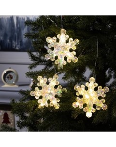 Гирлянда «Нить-грозди» 120 см, нить прозрачная, «Снежинки», 30 LED, 4.5В, батарейки ААх3 (нет в комплекте), свечение тёплое белое Luazon lighting