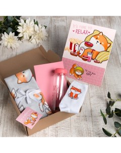 Набор подарочный «» Relax, плед 75×100 см, носки 36-39 (23-25 см), бутылка, блокнот Этель