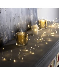 Гирлянда «Мишура» 2 м роса с насадками «Бусины», IP20, серебристая нить, 100 LED, батарейки ААх3 (нет в комплекте), свечение тёплое белое Luazon lighting