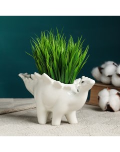 Горшок для цветов «Динозавр стегозавр» керамический, 200 мл, 19×8×10 см, на ножках, белый Greengo