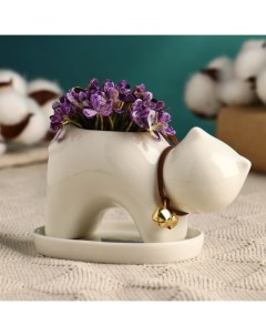 Декоративный горшок для цветов «Котёнок», 150 мл, 9×5×6 см, с поддоном, керамика, белый Take it easy