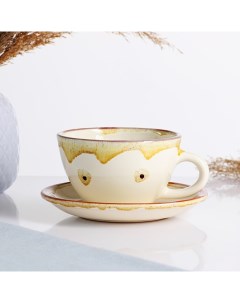 Чайная пара «Карамель, 300 мл, керамика, белая Псковский гончар