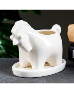 Горшок для цветов «Лошадка» с поддоном, керамический, 200 мл, 13×7×10 см, белый Take it easy