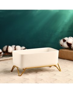 Горшок для цветов «Бонсайница» керамический, для кактусов и суккулентов, 500 мл, 17×8.5×8.5 см, белый, на металлической золотистой подставке Take it easy