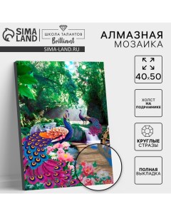 Алмазная мозаика с полным заполнением на подрамнике «Павлины», 40 х 50 см Школа талантов