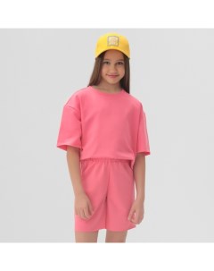 Комплект для девочки (футболка, шорты) розовый, рост 116 см Minaku