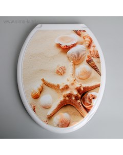 Сиденье для унитаза с крышкой Росспласт «Ракушки на песке»,54х37см, белое Русспласт