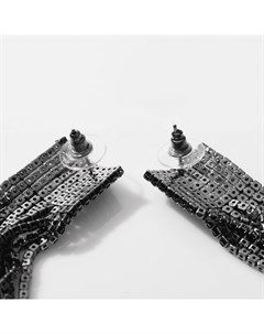 Серьги висячие со стразами «Водопад» на квадрате, чёрные в серебре, 11 см Qf