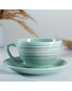 Чайная пара «Элегант», 2 предмета: чашка 250 мл, блюдце d=15 см, бирюзовая Борисовская керамика