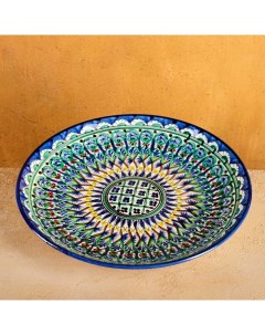 Ляган Риштанская Керамика "Узоры", 32 см, синий Шафран