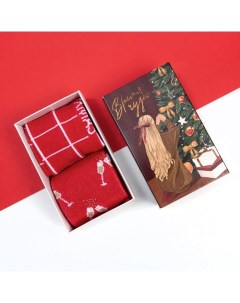 Носки женские новогодние Xmas размер 36-39 (23-25 см), набор 2 пары Kaftan