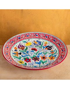Ляган Риштанская Керамика "Цветы", 42 см, микс Шафран