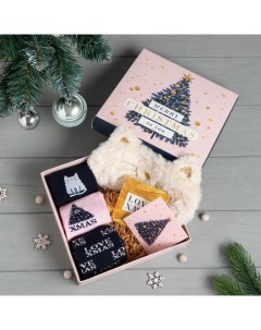 Набор подарочный новогодний Merry Christmas носки размер 36-39 (23-25 см), маска Kaftan